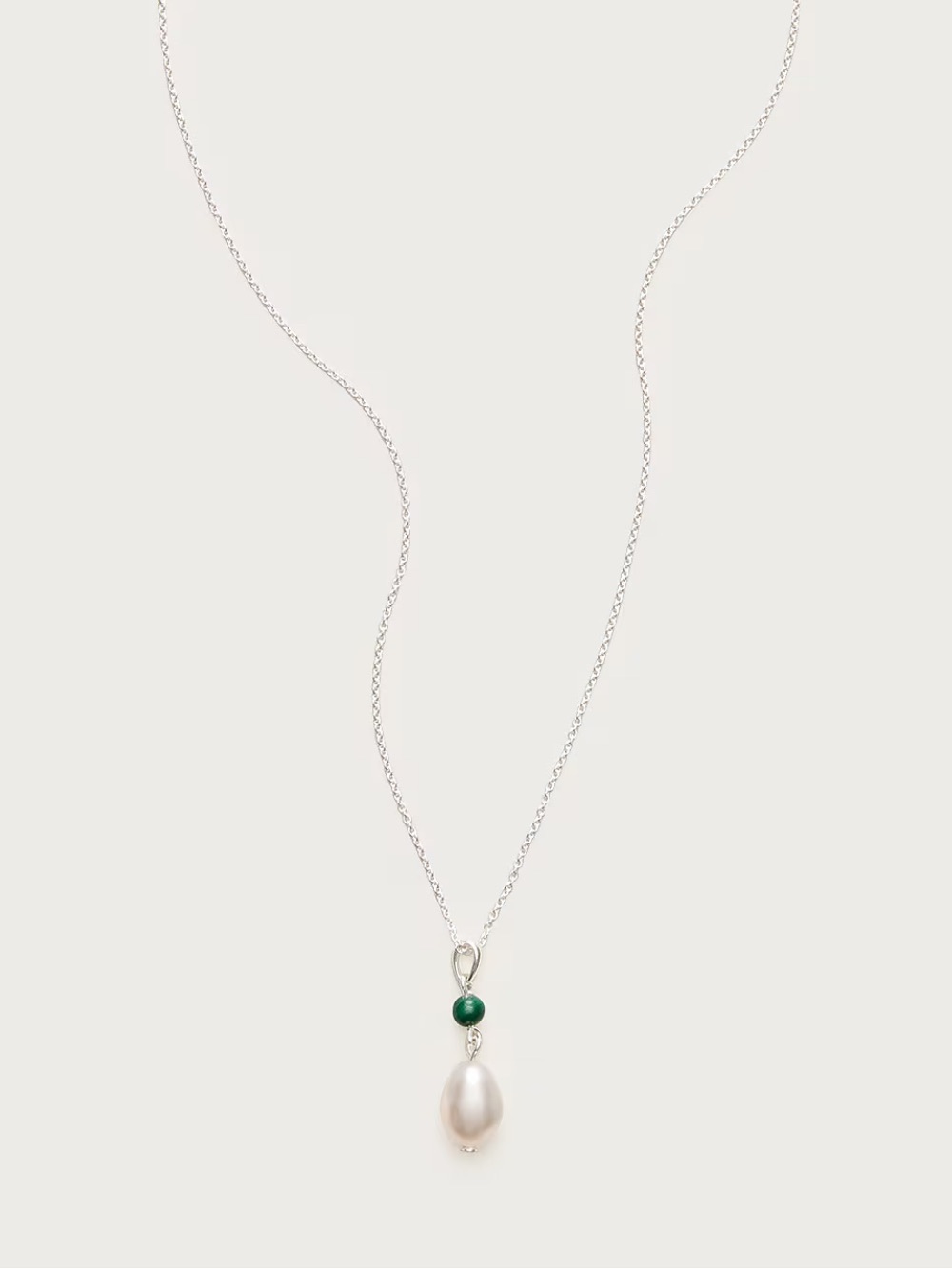 Sterling Silver Pearl Drop Necklace with Green Accent